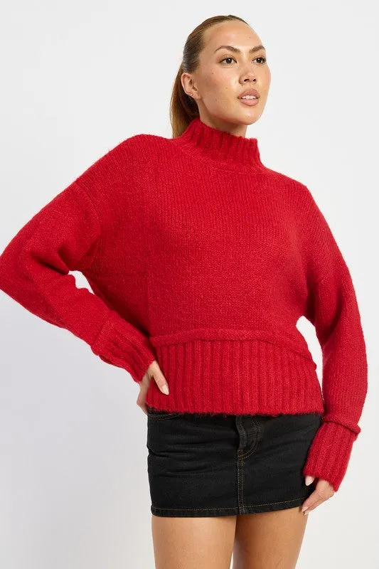 Cozy Light Blue Turtle Neck Sweater with Ribbed Hem