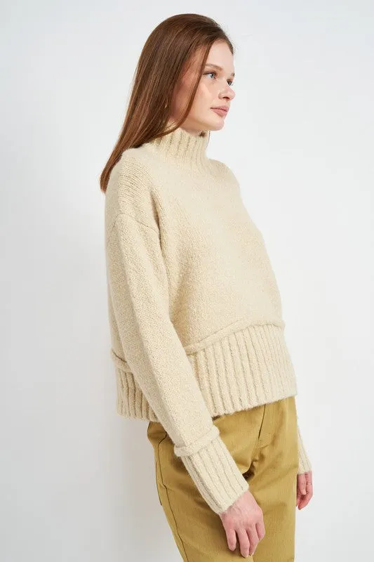 Cozy Light Blue Turtle Neck Sweater with Ribbed Hem