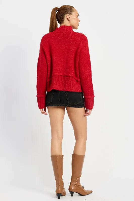 Cozy Light Blue Turtle Neck Sweater with Ribbed Hem