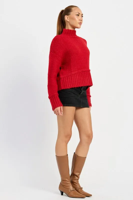Cozy Light Blue Turtle Neck Sweater with Ribbed Hem
