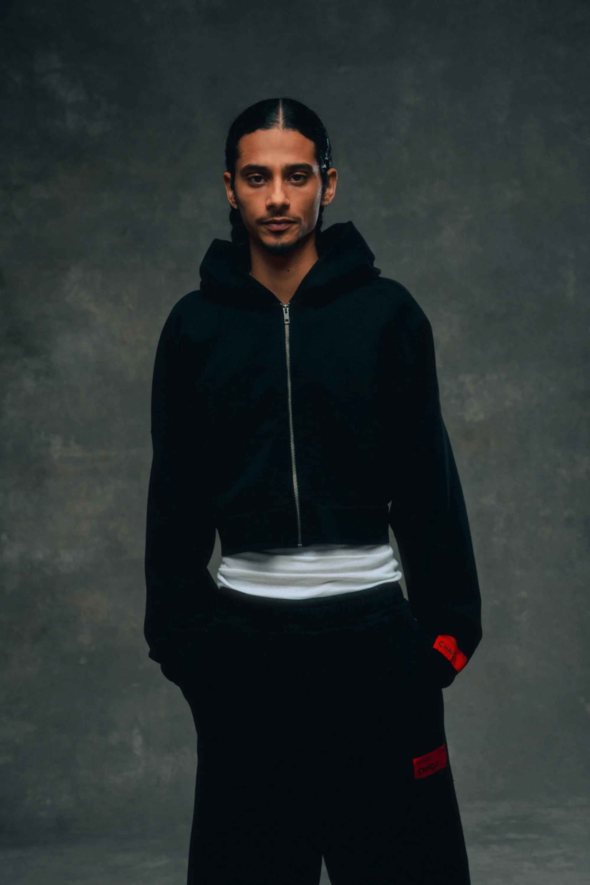 Cropped Zip Hoodie (Black)