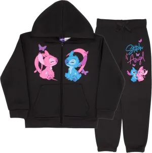 Disney Lilo & Stitch Girl's 2-Piece Fleece Set - Stitch Hooded Sweatshirt and Joggers Bundle for Kids