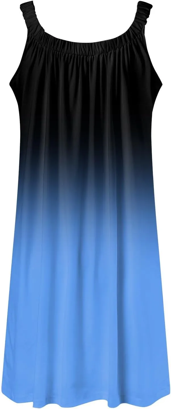 Eduavar Summer Dresses for Women 2024, Sun Dresses for Women Casual Gradient Print Sleeveless Beach Mini Tank Dress Cover Up