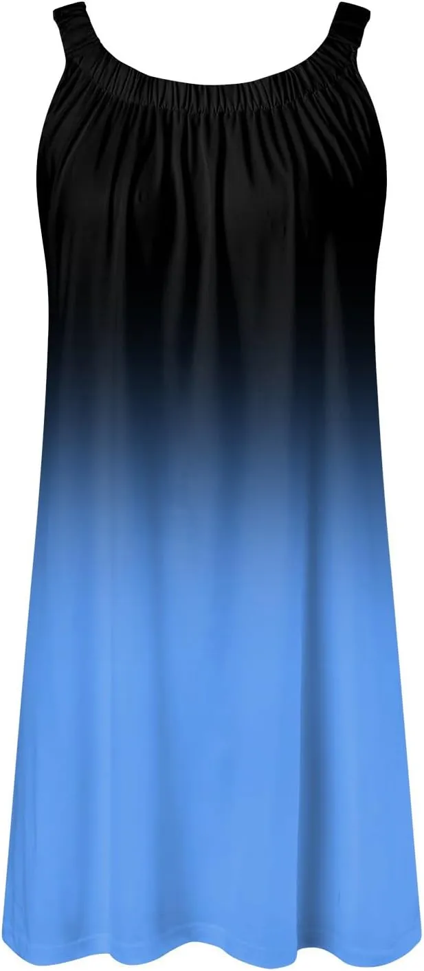 Eduavar Summer Dresses for Women 2024, Sun Dresses for Women Casual Gradient Print Sleeveless Beach Mini Tank Dress Cover Up