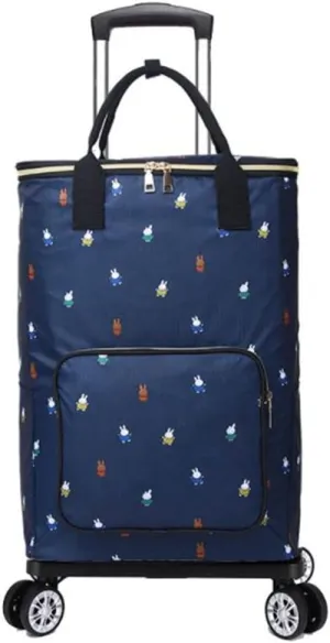 Foldable Utility Cart Portable with 4 Rotate Wheels Grocery Shopping Zipper Shopping Bag (GZ)