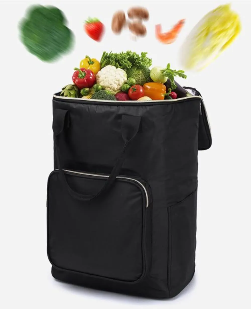 Foldable Utility Cart Portable with 4 Rotate Wheels Grocery Shopping Zipper Shopping Bag (GZ)