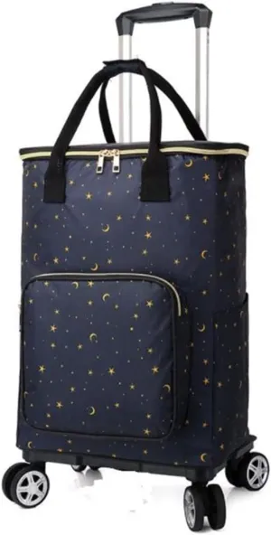 Foldable Utility Cart Portable with 4 Rotate Wheels Grocery Shopping Zipper Shopping Bag (GZ)