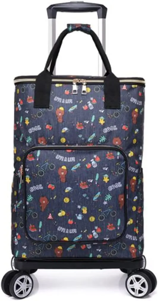 Foldable Utility Cart Portable with 4 Rotate Wheels Grocery Shopping Zipper Shopping Bag (GZ)