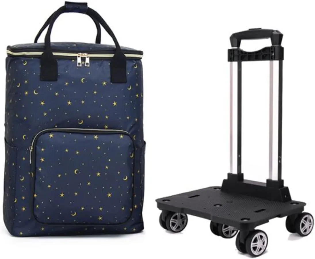 Foldable Utility Cart Portable with 4 Rotate Wheels Grocery Shopping Zipper Shopping Bag (GZ)