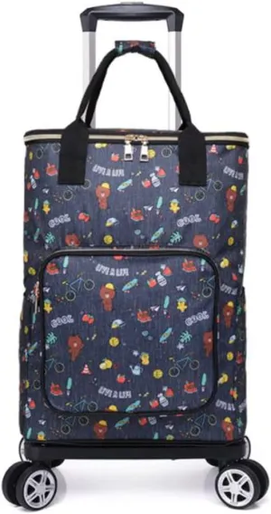 Foldable Utility Cart Portable with 4 Rotate Wheels Grocery Shopping Zipper Shopping Bag (GZ)