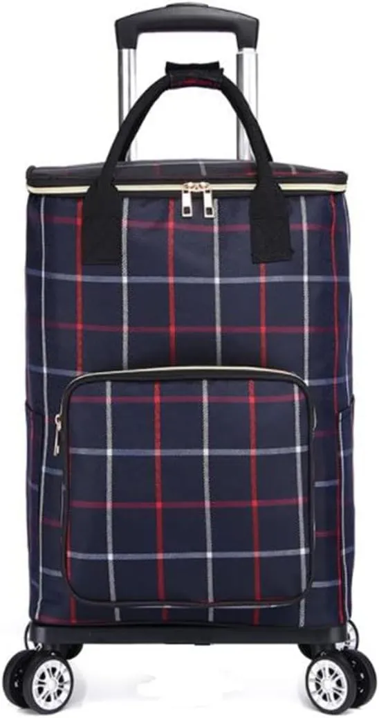 Foldable Utility Cart Portable with 4 Rotate Wheels Grocery Shopping Zipper Shopping Bag (GZ)