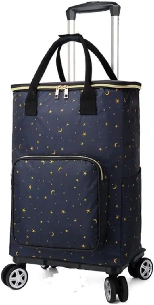 Foldable Utility Cart Portable with 4 Rotate Wheels Grocery Shopping Zipper Shopping Bag (GZ)