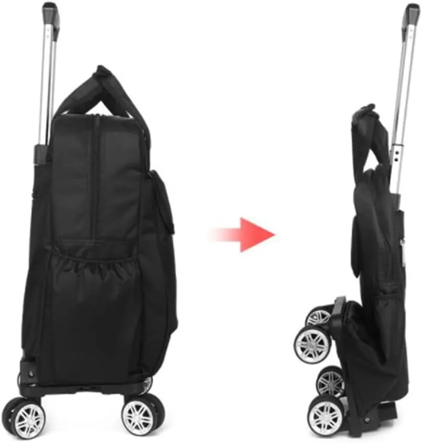 Foldable Utility Cart Shopping Bag with 4 Wheels (Blue rose20, Black