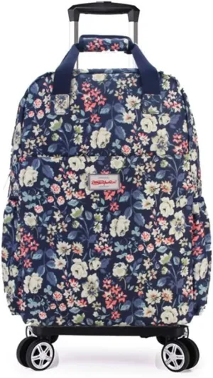 Foldable Utility Cart Shopping Bag with 4 Wheels (Blue rose20