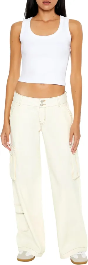 Forever 21 Women's Twill Wide-Leg Cargo Pants