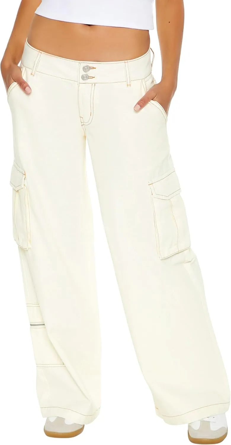 Forever 21 Women's Twill Wide-Leg Cargo Pants