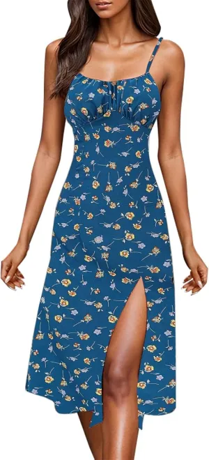 GOKKILRW Summer Dresses for Women 2025 Beach Midi Dress Spaghetti Strap Polka Dot A Line Flowy Dress for Party Graduation