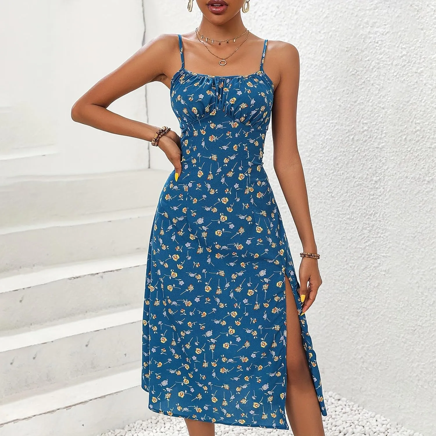 GOKKILRW Summer Dresses for Women 2025 Beach Midi Dress Spaghetti Strap Polka Dot A Line Flowy Dress for Party Graduation