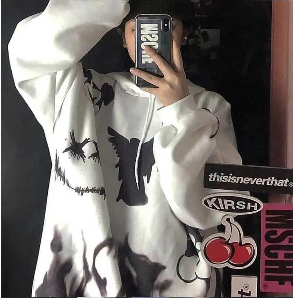 Gothic hoodie girls Anime hooded sweater women loose street sports Y2K Clothes Grunge Clothes