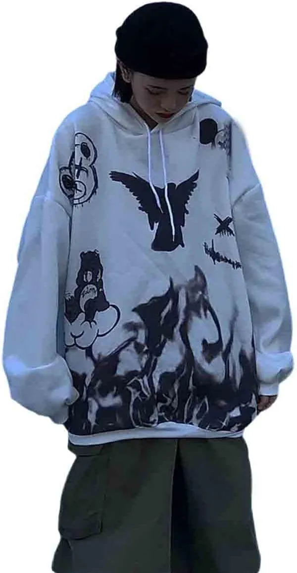 Gothic hoodie girls Anime hooded sweater women loose street sports Y2K Clothes Grunge Clothes