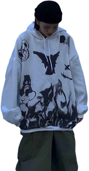 Gothic hoodie girls Anime hooded sweater women loose street sports Y2K Clothes Grunge Clothes