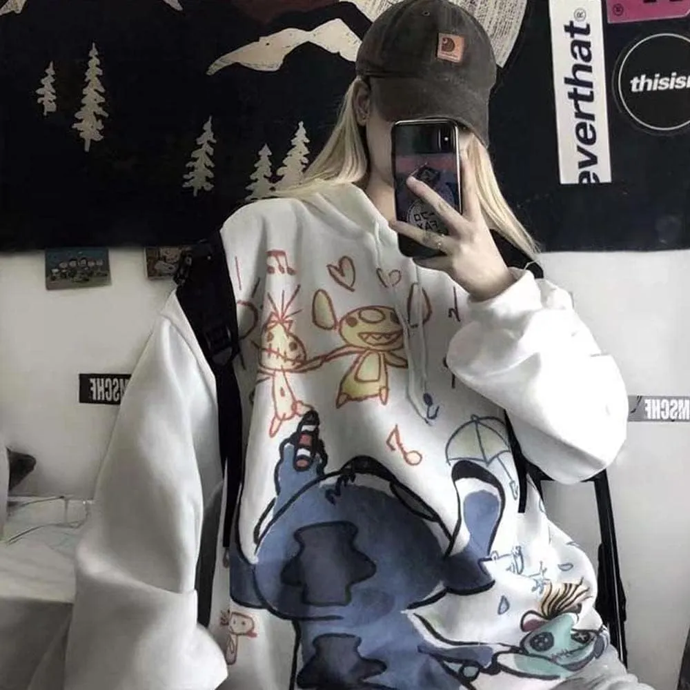 Gothic hoodie girls Anime hooded sweater women loose street sports Y2K Clothes Grunge Clothes