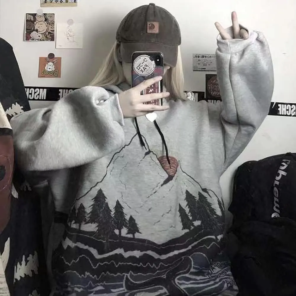 Gothic hoodie girls Anime hooded sweater women loose street sports Y2K Clothes Grunge Clothes
