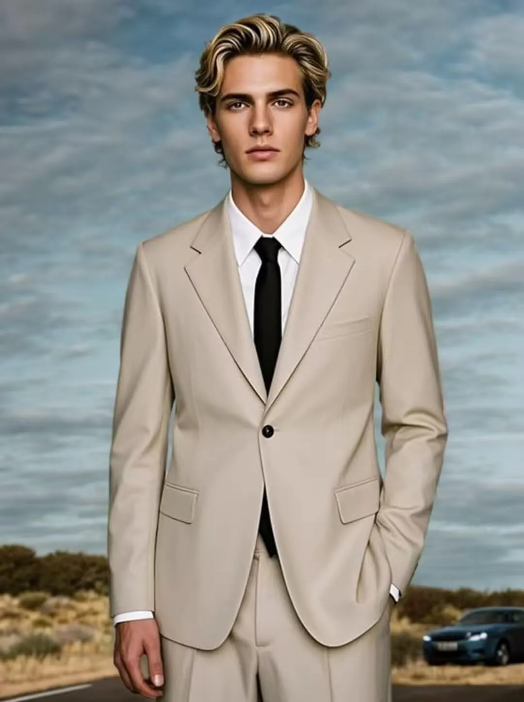 HUUTOE Mens 2 Piece Suit Men Slim Fit Suits for Men Wedding Prom Suit Solid One Button Blazer Jacket Pants Set Groomsmen