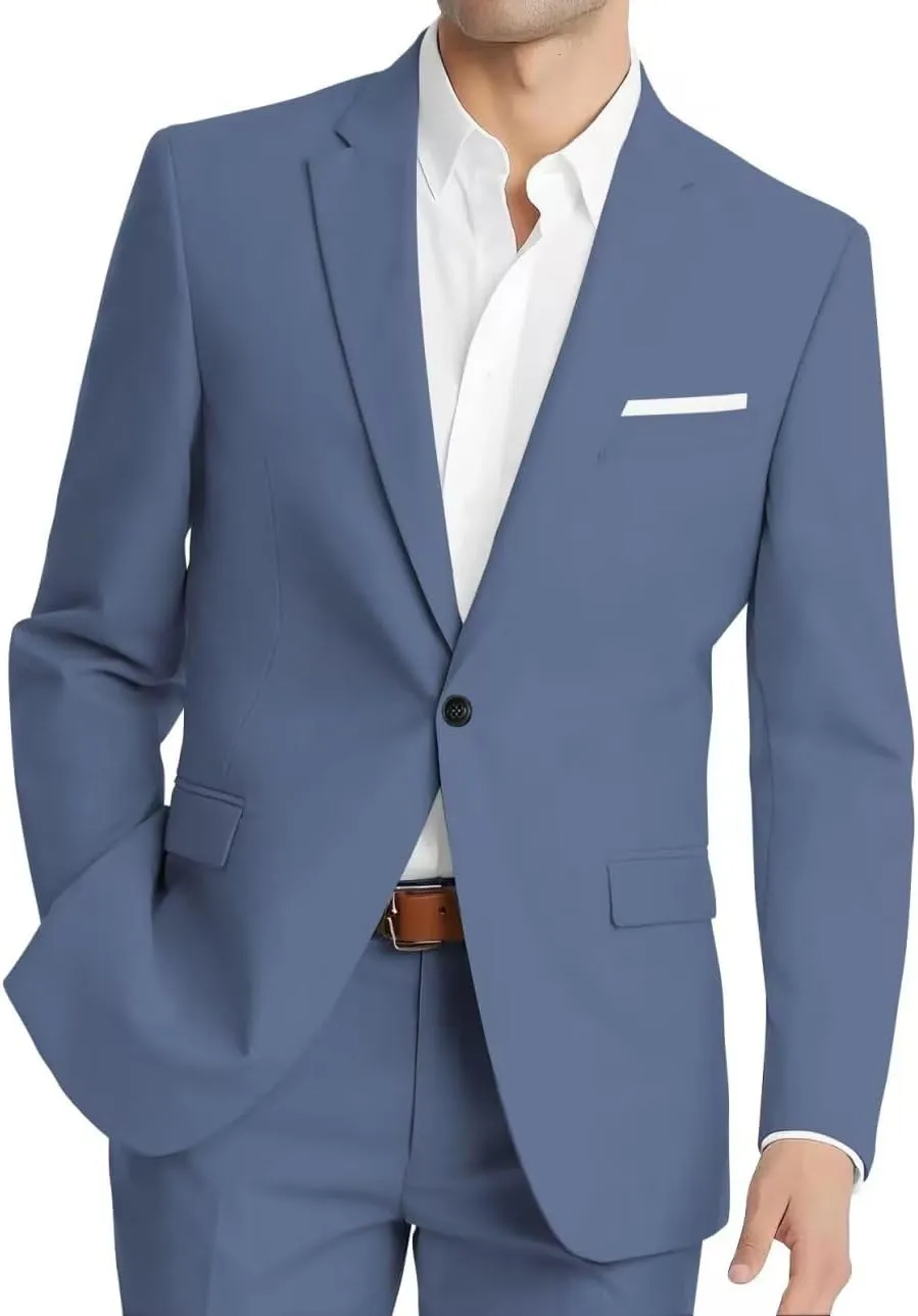 HUUTOE Mens 2 Piece Suit Men Slim Fit Suits for Men Wedding Prom Suit Solid One Button Blazer Jacket Pants Set Groomsmen