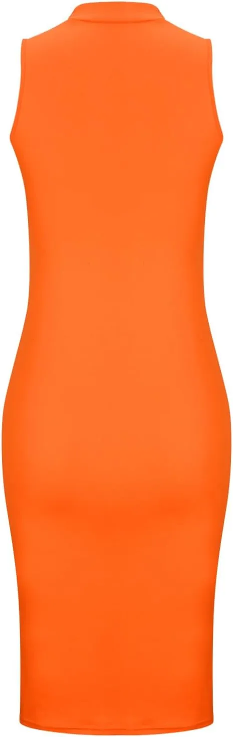 JOAU Women's Mock Neck Sleeveless Tank Dress Sexy Bodycon Knee Length Pencil Midi Dresses Summer Cocktail Party Sundress