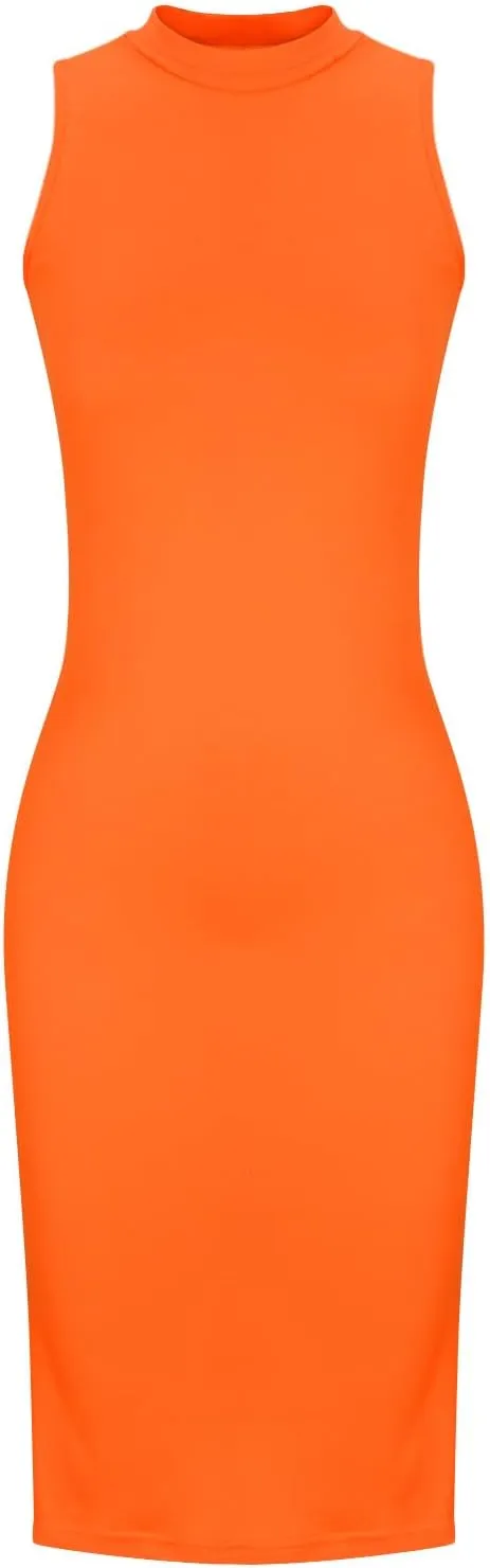 JOAU Women's Mock Neck Sleeveless Tank Dress Sexy Bodycon Knee Length Pencil Midi Dresses Summer Cocktail Party Sundress