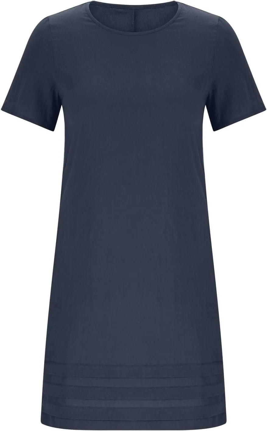 JOAU Womens Summer Cotton Linen Dress 2025 Trendy Short Sleeve Crew Neck Mini T Shirt Dresses Casual Tiered Pleated Hem Dress