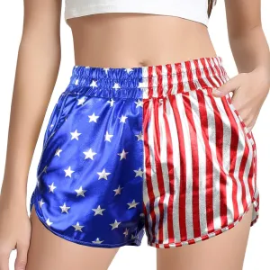 MAKARTHY Women's Metallic Shorts Elastic Waist Shiny Sparkly Rave Pants