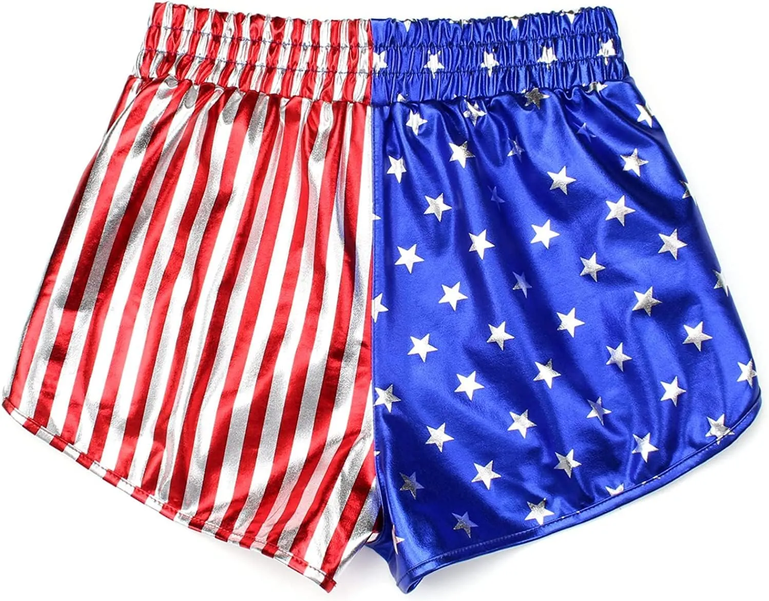 MAKARTHY Women's Metallic Shorts Elastic Waist Shiny Sparkly Rave Pants