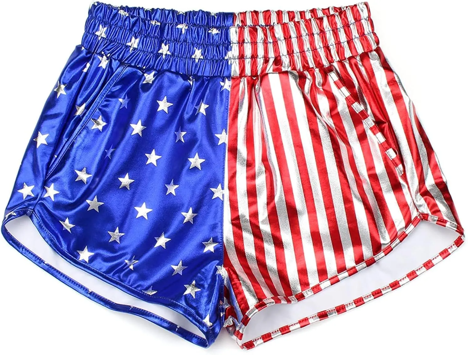 MAKARTHY Women's Metallic Shorts Elastic Waist Shiny Sparkly Rave Pants