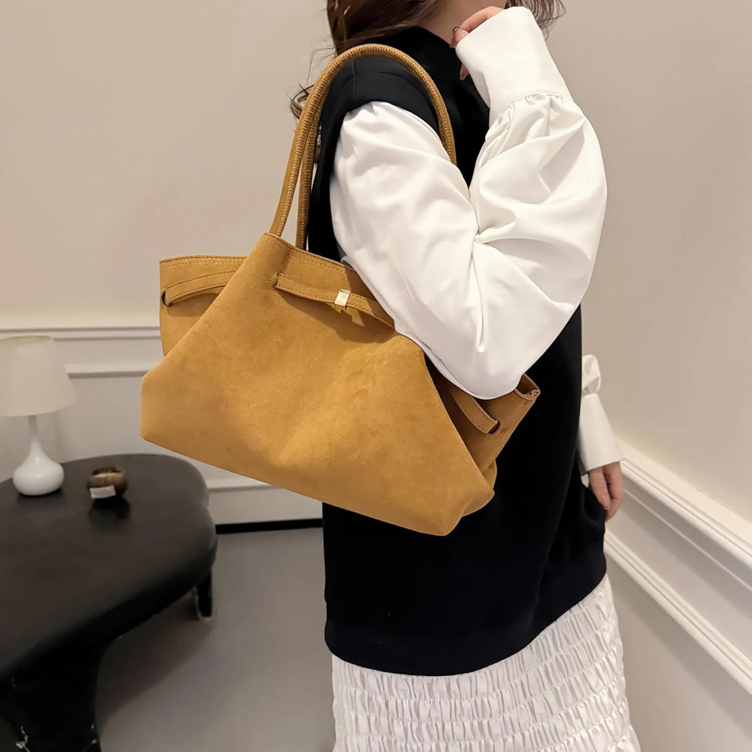 Makukke Suede Tote Bag for Women, Suede Bag Hobo Handbag Women Large Vintage Shoulder Bag Purse for Work Office Travel