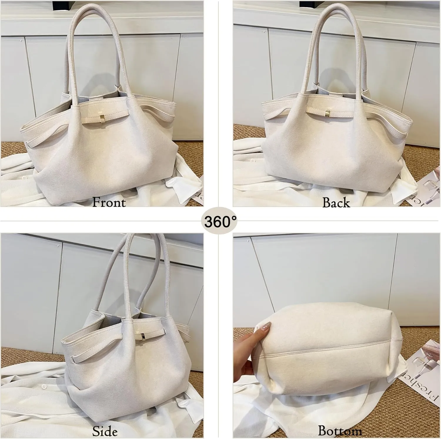 Makukke Suede Tote Bag for Women, Suede Bag Hobo Handbag Women Large Vintage Shoulder Bag Purse for Work Office Travel