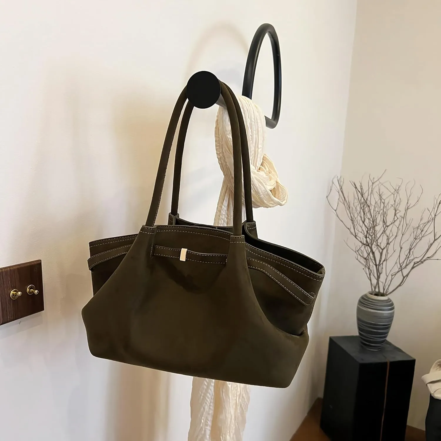 Makukke Suede Tote Bag for Women, Suede Bag Hobo Handbag Women Large Vintage Shoulder Bag Purse for Work Office Travel