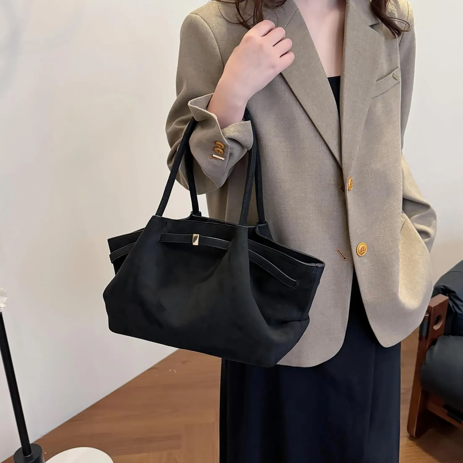 Makukke Suede Tote Bag for Women, Suede Bag Hobo Handbag Women Large Vintage Shoulder Bag Purse for Work Office Travel