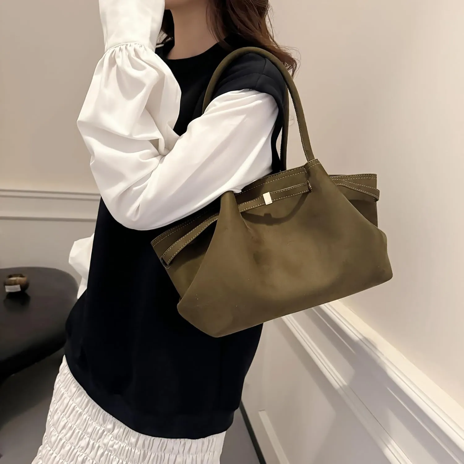 Makukke Suede Tote Bag for Women, Suede Bag Hobo Handbag Women Large Vintage Shoulder Bag Purse for Work Office Travel