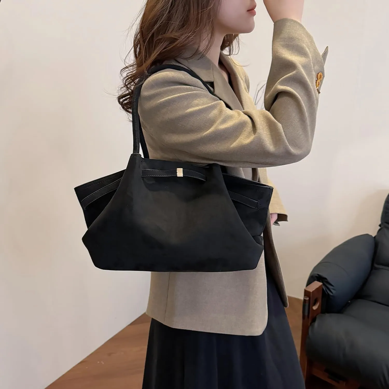 Makukke Suede Tote Bag for Women, Suede Bag Hobo Handbag Women Large Vintage Shoulder Bag Purse for Work Office Travel