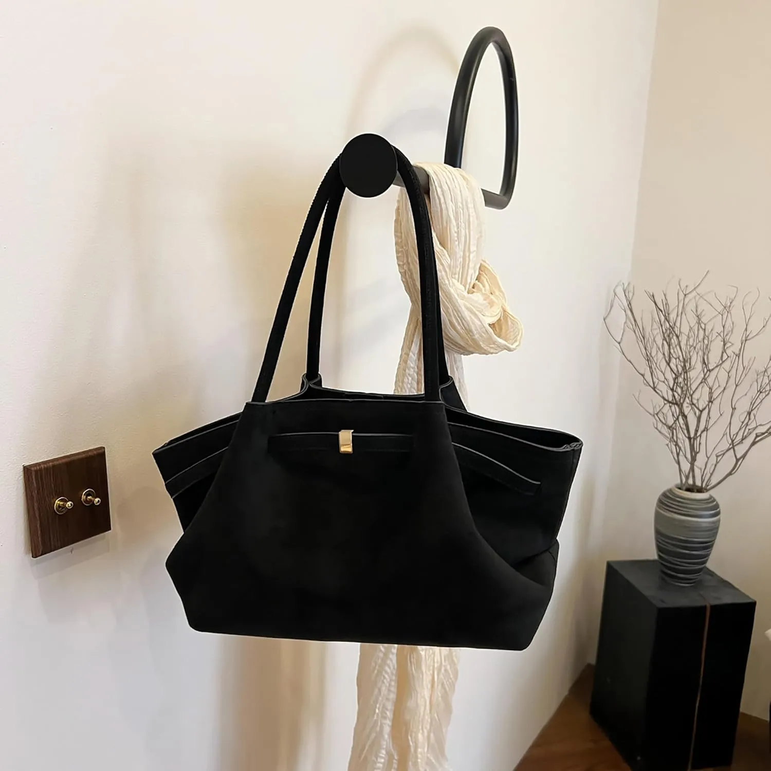 Makukke Suede Tote Bag for Women, Suede Bag Hobo Handbag Women Large Vintage Shoulder Bag Purse for Work Office Travel