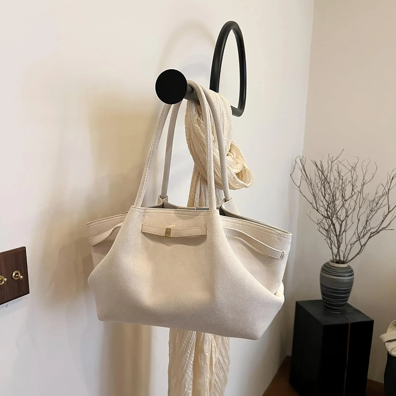 Makukke Suede Tote Bag for Women, Suede Bag Hobo Handbag Women Large Vintage Shoulder Bag Purse for Work Office Travel