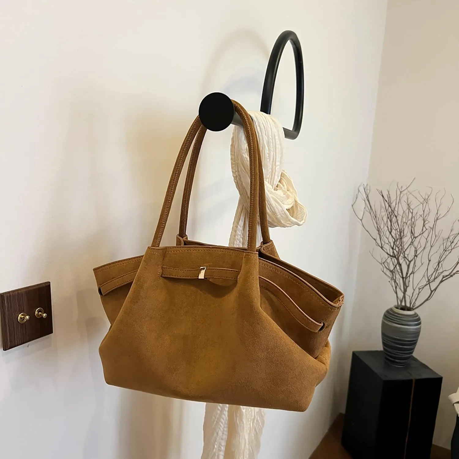 Makukke Suede Tote Bag for Women, Suede Bag Hobo Handbag Women Large Vintage Shoulder Bag Purse for Work Office Travel