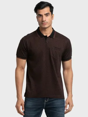 Men Black Tailored Fit Jacquard Cotton Half Sleeve T-Shirt
