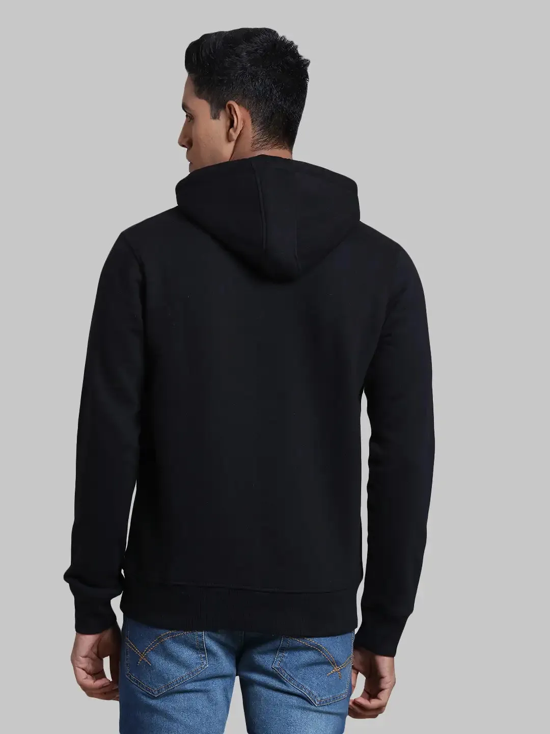 Men Black Tailored Fit Solid Cotton Full Sleeve Round Collar Sweatshirts