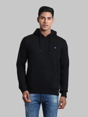 Men Black Tailored Fit Solid Cotton Full Sleeve Round Collar Sweatshirts