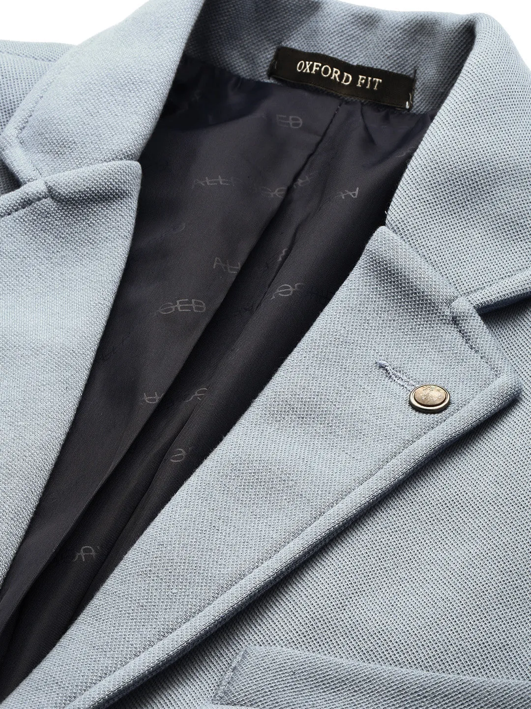 Men Blue Notched Lapel Collar Single Breasted Slim-Fit Cotton Casual Blazer