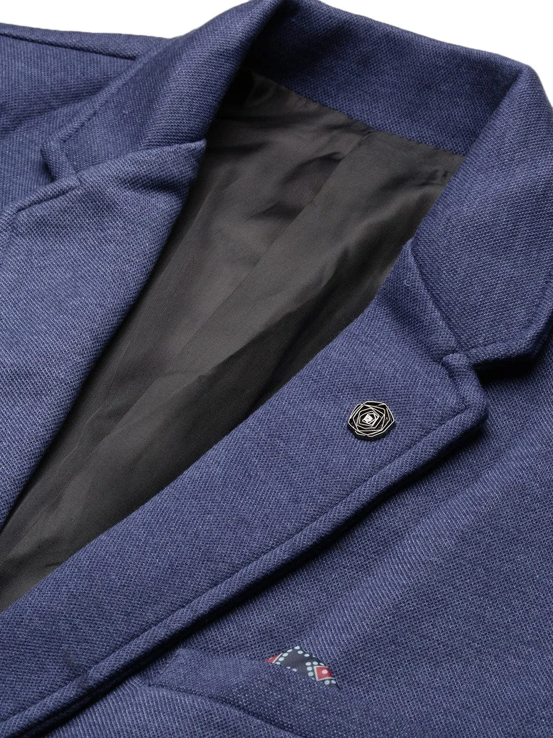 Men Blue Notched Lapel Slim Fit Cotton Single Breasted Blazer