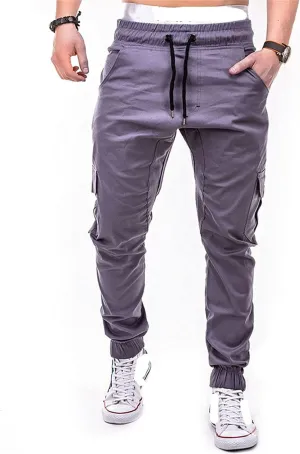 Men Casual Jogger Athletic Slim Fit Long Pant Hip Hop Chino Pocket Trousers Drawstring Outdoor Work Military Tactical Pants (Gray,X-Large)